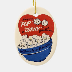 Retro Valentinstag, Popcorn stellt eine kitschige  Keramikornament