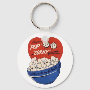 Retro Valentinstag, Popcorn stellt eine kitschige  Schlüsselanhänger