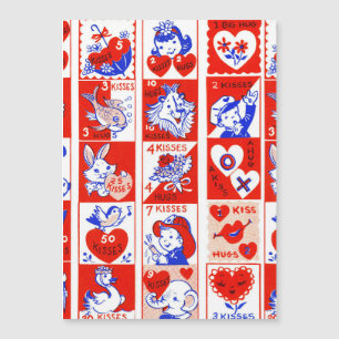 Retro-Valentinstag-Stempel-Muster im Stil der 1950 Magnetkarte