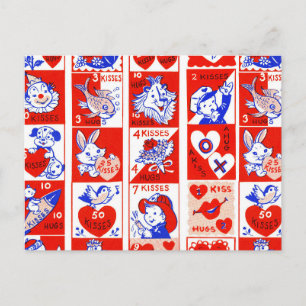 Retro-Valentinstag-Stempel-Muster im Stil der 1950 Postkarte