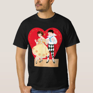 Retro Valentinstag, Vintag Harlequin und Herz T-Shirt