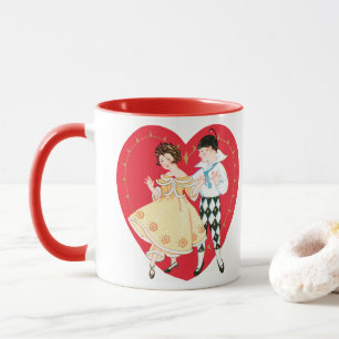 Retro Valentinstag, Vintag Harlequin und Herz Tasse