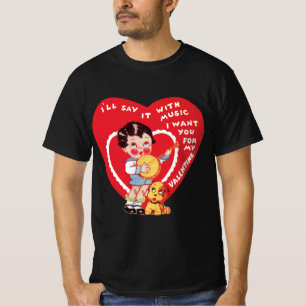 Retro Valentinstag, Vintage Boy Music Banjo T-Shirt