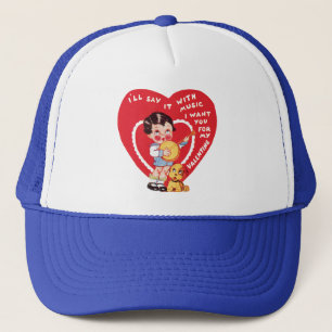 Retro Valentinstag, Vintage Boy Music Banjo Truckerkappe