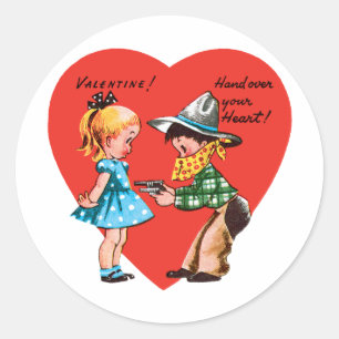 Retro Valentinstag, Vintage-Cowboy mit Mädchen Runder Aufkleber