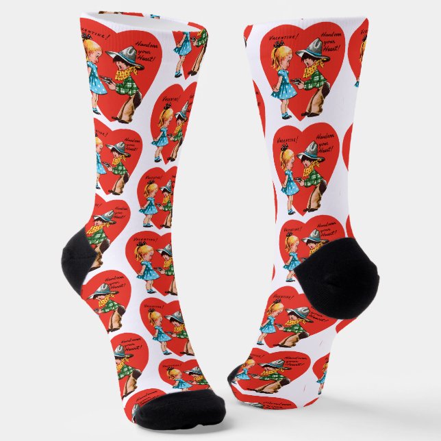 Retro Valentinstag, Vintage Cowboy mit Mädchen Socken (Gewinkelt)