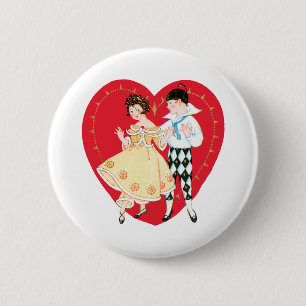 Retro Valentinstag, Vintage Harlekin und Herz Button