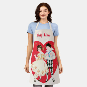 Retro Valentinstag, Vintage-Harlekin und Herz Schürze