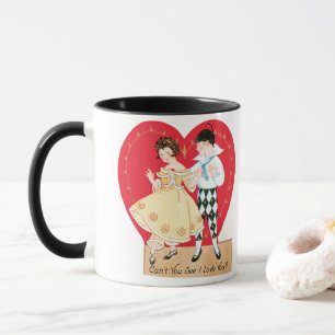 Retro Valentinstag, Vintage Harlekin und Herz Tasse