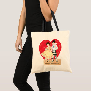 Retro Valentinstag, Vintage-Harlekin und Herz Tragetasche