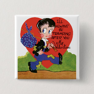 Retro Valentinstag, Vintage-Hobo-Junge Herz Button