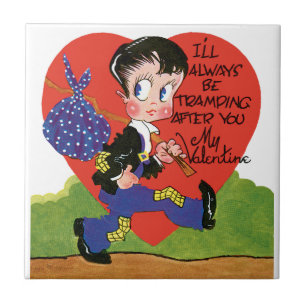 Retro Valentinstag, Vintage-Hobo-Junge Herz Fliese