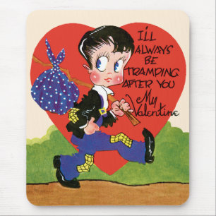 Retro Valentinstag, Vintage-Hobo-Junge Herz Mousepad