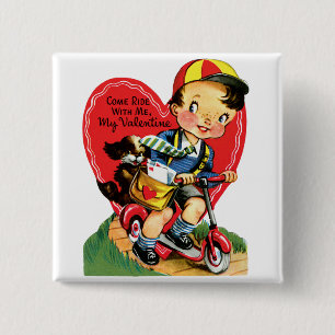 Retro Valentinstag, Vintage Junge auf einem Roller Button