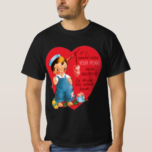 Retro Valentinstag, Vintage Junge fischt Herzen T-Shirt