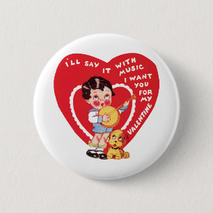 Retro Valentinstag, Vintage-Junge-Musik-Banjo Button