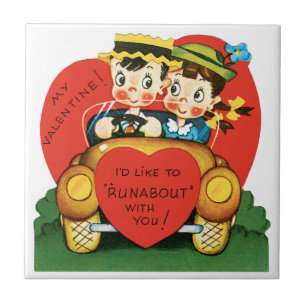 Retro Valentinstag, Vintage Junge und Mädchen im A Fliese