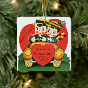 Retro Valentinstag, Vintage Junge und Mädchen im A Keramikornament