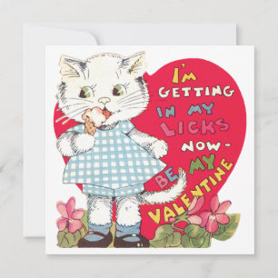 Retro Valentinstag Vintage-Katze isst Eiscreme Feiertagskarte