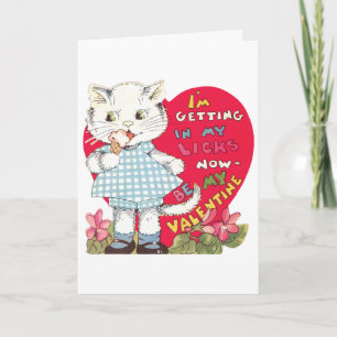 Retro Valentinstag Vintage-Katze isst Eiscreme Feiertagskarte