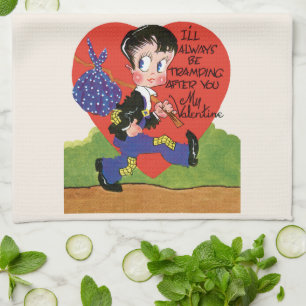 Retro Valentinstag, Vintage-Landstreicher-Junge He Geschirrtuch