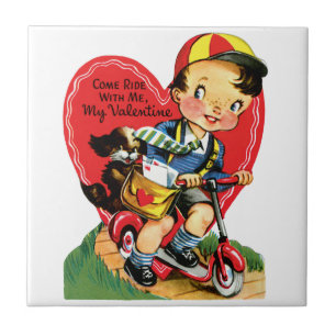 Retro Valentinstag, Vintager Junge auf einem Scoot Fliese
