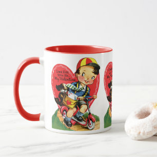Retro Valentinstag, Vintager Junge auf einem Scoot Tasse