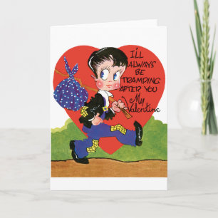 Retro Valentinstag, Vintages Hobo-Herzblut Feiertagskarte