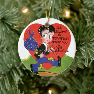 Retro Valentinstag, Vintages Hobo-Herzblut Keramikornament