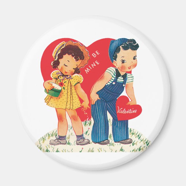 Retro Valentinstag, Vintages Mädchen und junge Her Magnet (Vorne)