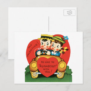 Retro Valentinstag, Vintages Mädchen und Junge im Feiertagspostkarte