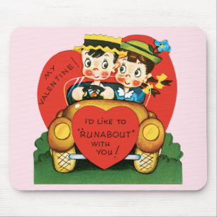 Retro Valentinstag, Vintages Mädchen und Junge im Mousepad