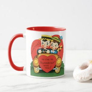 Retro Valentinstag, Vintages Mädchen und Junge im  Tasse