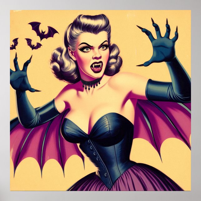 Retro-Vampir-Frau Poster (Vorne)