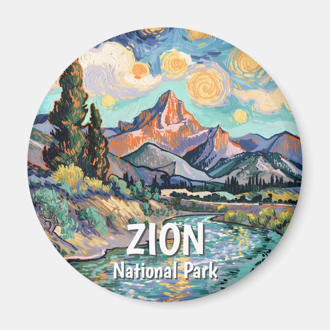 Retro Van Gogh Zion Watchman Virgin River Farbig Magnet (Vorne)