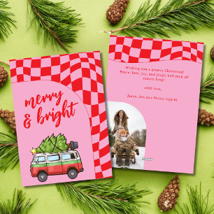 Retro Van Schachbrett Merry & Bright Weihnachten