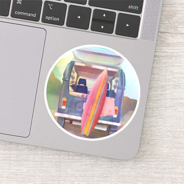 Retro Van Surfboard Beach California Vibes Aufkleber (Detail)