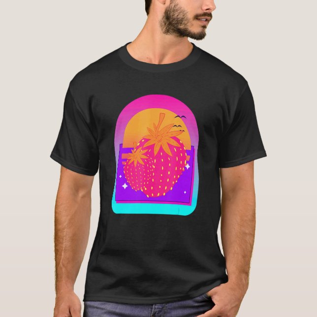Retro Vaporwave 90er Red Berry Summer Fruit Strawb T-Shirt (Vorderseite)