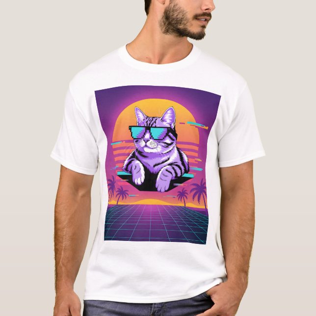 Retro vaporwave cat T-Shirt (Vorderseite)
