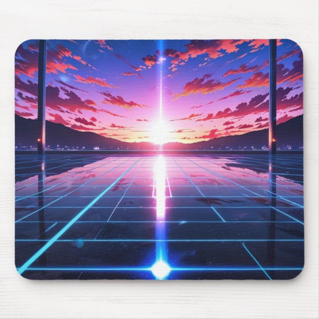 Retro-Vaporwave-Gitter-Horizont-Anime-Mauspad Mousepad (Vorne)