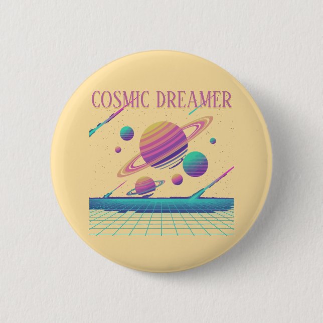 Retro-Vaporwave-Planeten-Synthwave Button (Vorderseite)