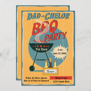 Retro Vater Chelor GRILLEN Party Babydusche Einladung
