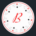 Retro Vegas Monogramm Runder Aufkleber<br><div class="desc">Passen Sie Ihre Monogram an. Elegant und unterhaltsam mit Kartenstapeln inspiriert Muster mit Herz und Diamanten. Teil einer größeren Arrow Wedding Collection von Las Vegas Cupid:</div>