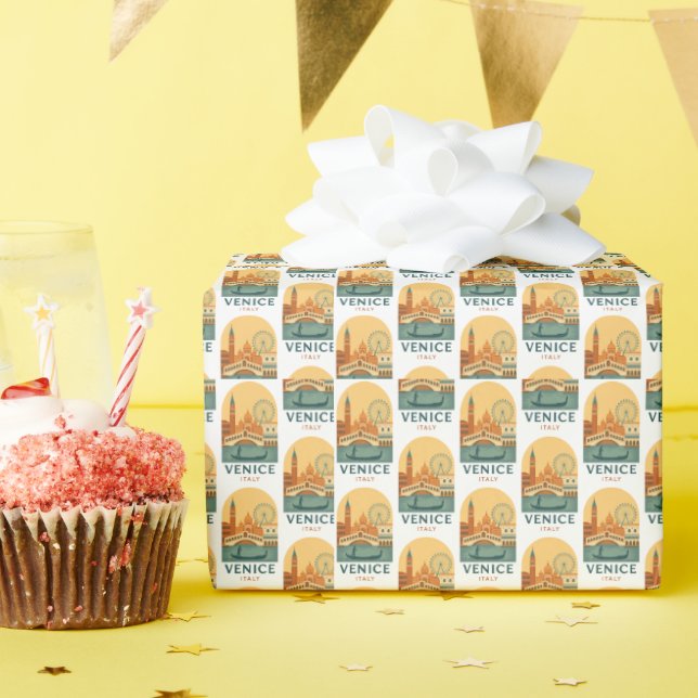 Retro Venedig Italien Geschenkpapier – Gondel  (Geburtstagsparty)