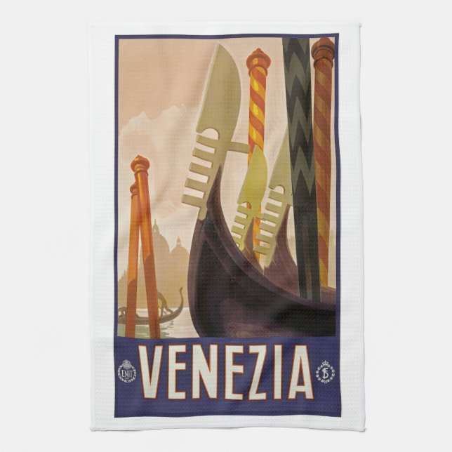 Retro Venedig Italien Venezia Italia Reiseplakat, Geschirrtuch (Vertikal)