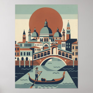Retro Venedig Italien Vintage Reise Gondel Kanal Poster