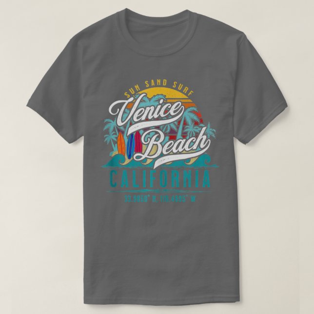 Retro Venice Beach California Sun Sand Surf Palm T-Shirt (Design vorne)