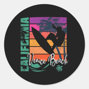 Retro Venice Beach Kalifornien Meeresschildkröte S Runder Aufkleber