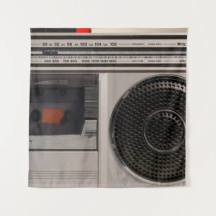 Retro veraltetes tragbares Stereo-Radio-Kassettenr Wandteppich