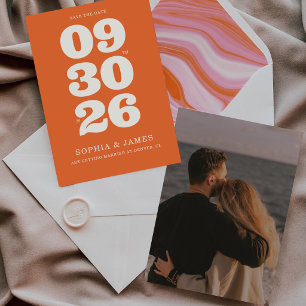 Retro verbranntes Orange Vintage-Hochzeit Save The Date
